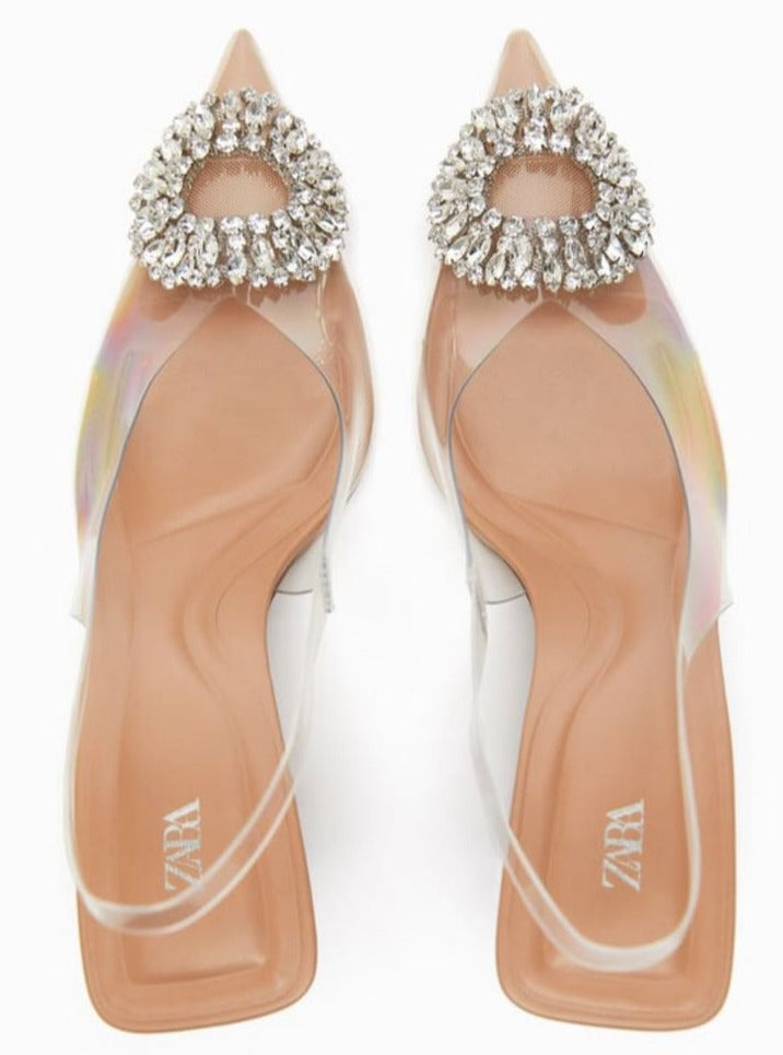 ❤️ZARA❤️ pointed pump women's shoes black shiny velvet high heels 2021  rhinestone one word with stiletto sandals